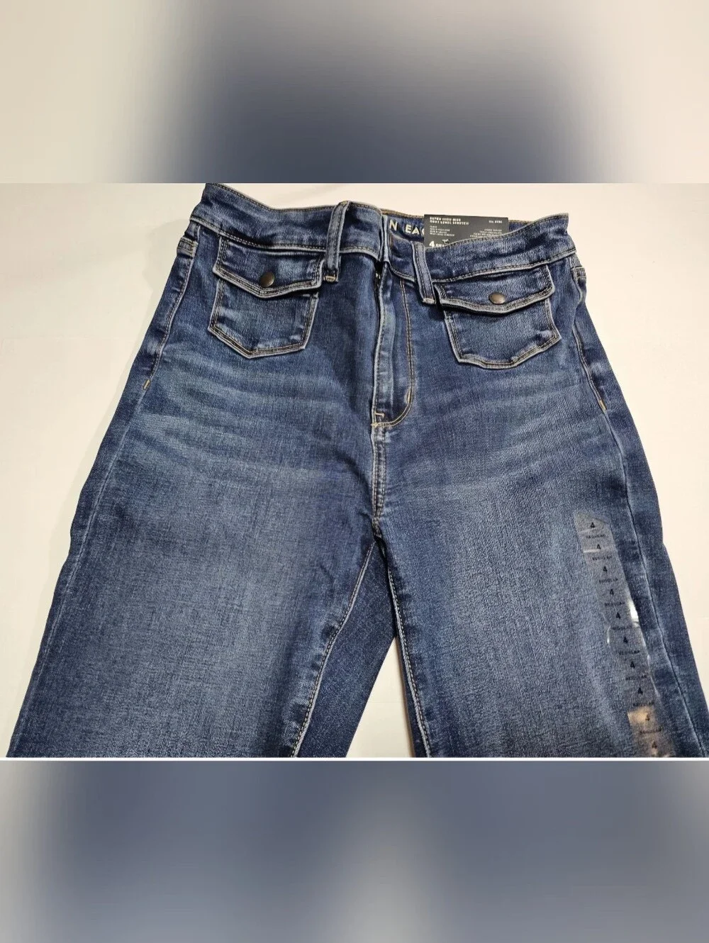 American Eagle Super High Rise Flare Jeans Size 4 Next Level Stretch Raw Hem - Picture 4 of 11